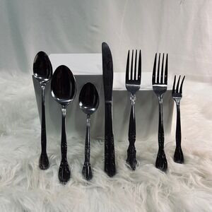Orleans Silver Rose Garden Stainless Flatware Set Ornate Floral Japan 7 Pieces